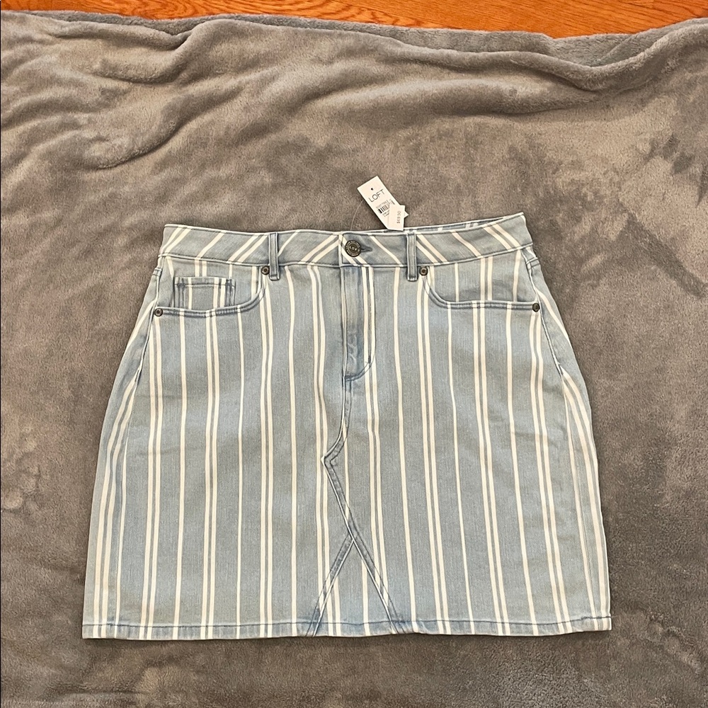 LOFT Striped Denim Mini Skirt‎